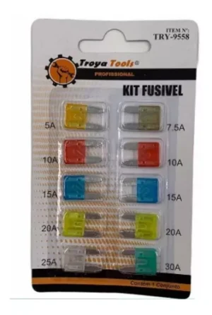KIT FUSÍVEL AUTOMOTIVO LAMINA MINI  10 PEÇAS 5 À 30 AMPERES